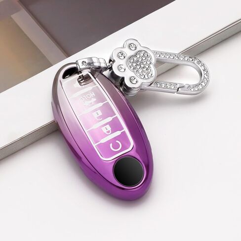 Koongloong Key Fob Cover for Nissan 5 Button Purple Car Keys Case Altima Rogue Sentra Pathfinder Maxima Murano Versa Armada Accessories Bling Keychain Women Girly TPU Gradient in Saudi Arabia