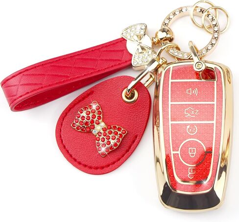 Key Fob Cover with Leather Holder Compatible with Airtag/RFID,Compatible with Ford Fusion Mustang Ranger Explorer Lincoln Aviator,RFID Protector,Car Key Accessories(5-Button, Silver) in Kuwait