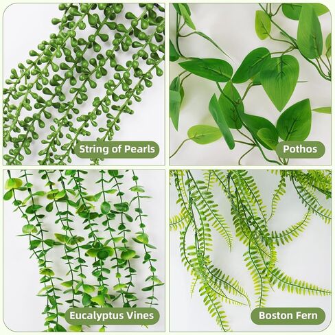 Fake Plants 4 Pack Artificial Hanging Plants, Fake Potted Greenery Faux Eucalyptus, Boston Fern, String of Pearls, Pothos for Living Room Bedroom Boho Wall Shelf Indoor Outdoor Decor in Saudi Arabia