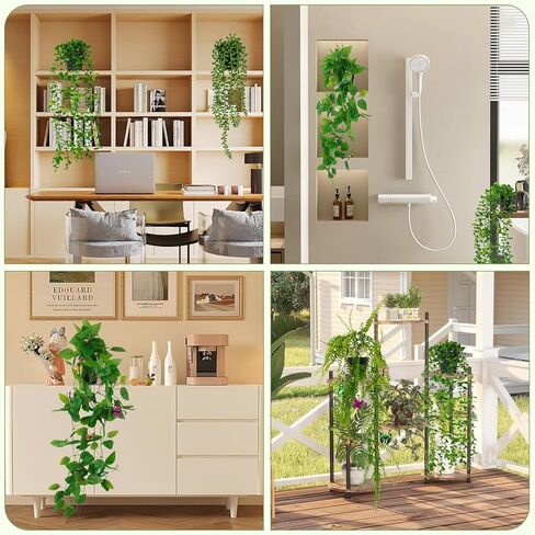 Fake Plants 4 Pack Artificial Hanging Plants, Fake Potted Greenery Faux Eucalyptus, Boston Fern, String of Pearls, Pothos for Living Room Bedroom Boho Wall Shelf Indoor Outdoor Decor in Saudi Arabia
