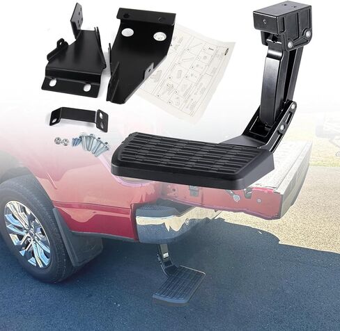 F150 عتبة السرير الخلفية لسيارة Ford F-150 2021 2022 2023 (باستثناء العادم المزدوج) خطوة جانبية لسرير الشاحنة قابلة للسحب ومصد الباب الخلفي استبدال # 75328-01A 7532801A in Kuwait