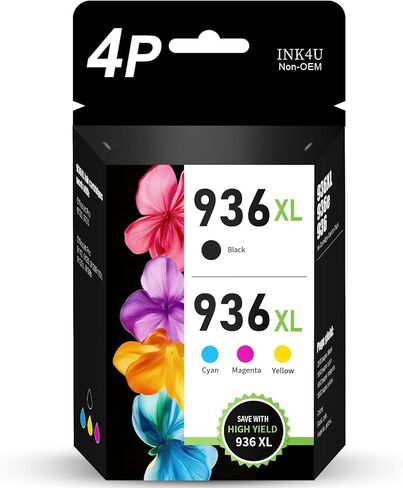 مجموعة خراطيش الحبر 936XL 936e 936: بديل لحزمة HP Ink 936XL باللون الأسود و936 لون للعمل مع طابعة OfficeJet Pro 9110 9120 9130 9720 9730 9122 9125 9128 (BK/C/Y/M، 4 عبوات) in Kuwait