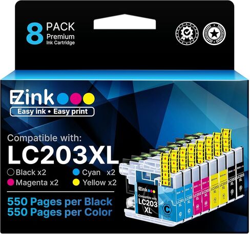 استبدال خرطوشة الحبر المتوافقة مع E-Z Ink LC203XL لاستبدال Brother LC203 XL LC201 لـ MFC-4320DW MFC-J4420DW MFC-J4620DW MFC-J460DW MFC-J480DW (أسود، سماوي، أرجواني، أصفر، 8 عبوات) in Kuwait
