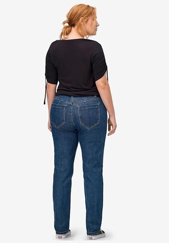 ellos Plus Size Stretch Mid-Rise Adjustable Waist Straight Jean in Saudi Arabia