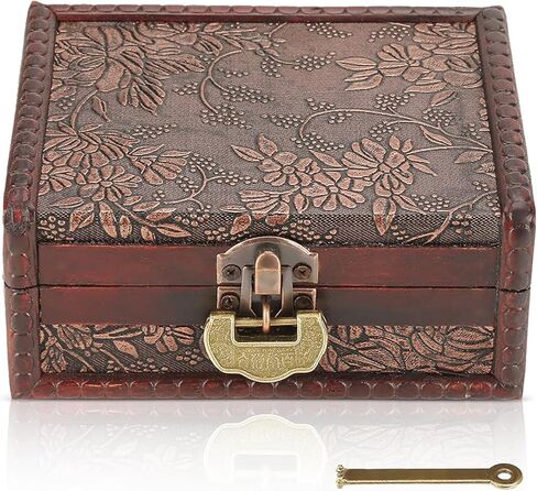 Vintage Decorative Wooden Box,Keepsake Box with Lock and Key,Jewelry Treasure Chest with Hinged Lid for Jewelry Necklace,Earrings,Rings,Great Gift(5.7 * 4.3 * 2.6in) in Kuwait