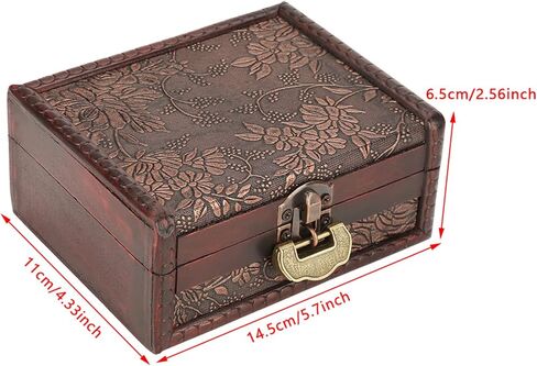 Vintage Decorative Wooden Box,Keepsake Box with Lock and Key,Jewelry Treasure Chest with Hinged Lid for Jewelry Necklace,Earrings,Rings,Great Gift(5.7 * 4.3 * 2.6in) in Kuwait