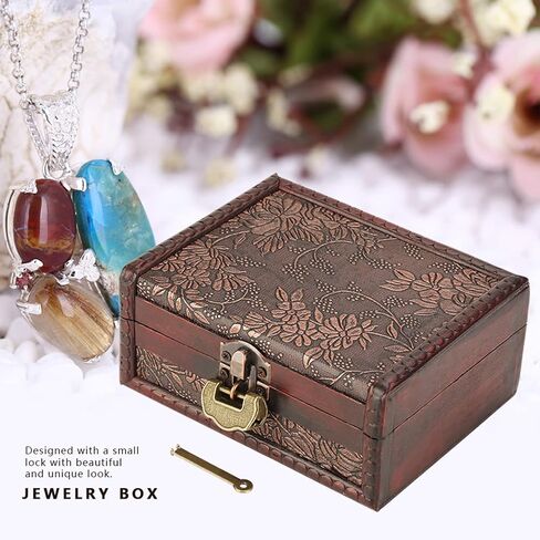 Vintage Decorative Wooden Box,Keepsake Box with Lock and Key,Jewelry Treasure Chest with Hinged Lid for Jewelry Necklace,Earrings,Rings,Great Gift(5.7 * 4.3 * 2.6in) in Kuwait