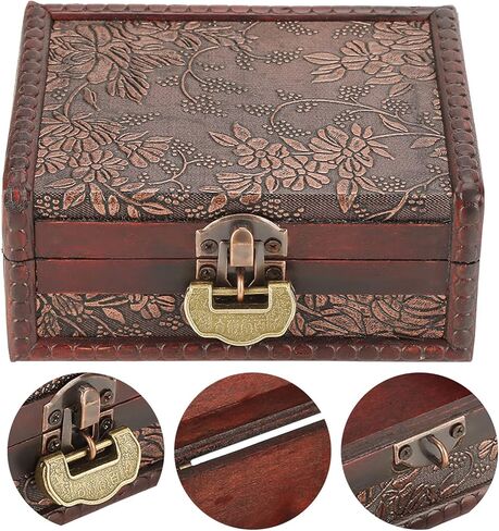 Vintage Decorative Wooden Box,Keepsake Box with Lock and Key,Jewelry Treasure Chest with Hinged Lid for Jewelry Necklace,Earrings,Rings,Great Gift(5.7 * 4.3 * 2.6in) in Kuwait