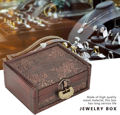 Vintage Decorative Wooden Box,Keepsake Box with Lock and Key,Jewelry Treasure Chest with Hinged Lid for Jewelry Necklace,Earrings,Rings,Great Gift(5.7 * 4.3 * 2.6in) in Kuwait