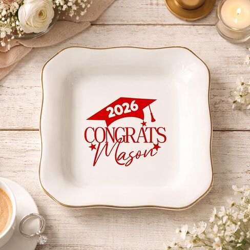 Luxury Custom Graduation Ceramic Jewelry Dish, Daughter Grad Gift Jewelry Plate, Class of 2026 Graduation Gift for Her 6 in Kuwait