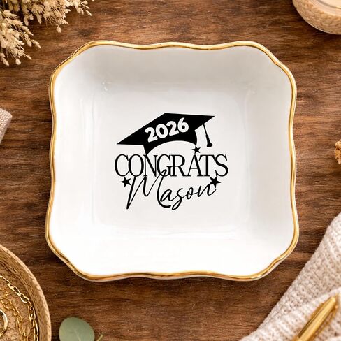 Luxury Custom Graduation Ceramic Jewelry Dish, Daughter Grad Gift Jewelry Plate, Class of 2026 Graduation Gift for Her 6 in Kuwait
