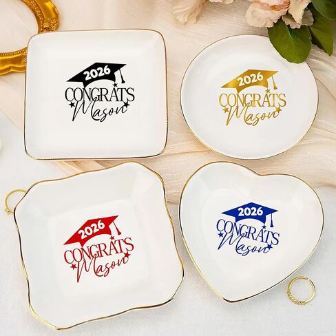 Luxury Custom Graduation Ceramic Jewelry Dish, Daughter Grad Gift Jewelry Plate, Class of 2026 Graduation Gift for Her 6 in Kuwait
