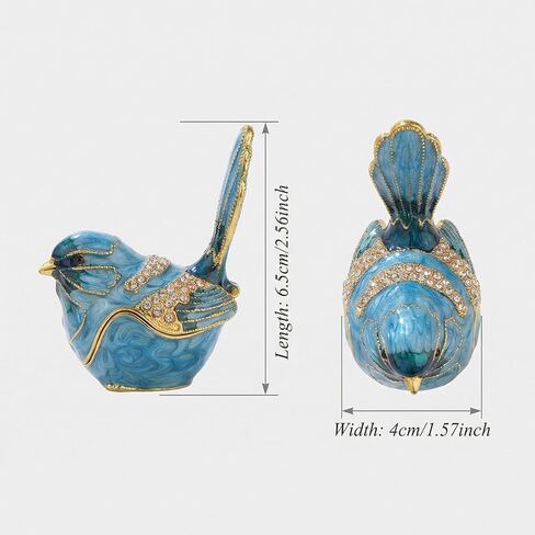 Blue Bird Trinket Box with Hinged Lid, Enamel Alloy Bird Figurines Jewelry Organizer, Hand Painted Bird Decor for Home Ring Holder Gift in Saudi Arabia
