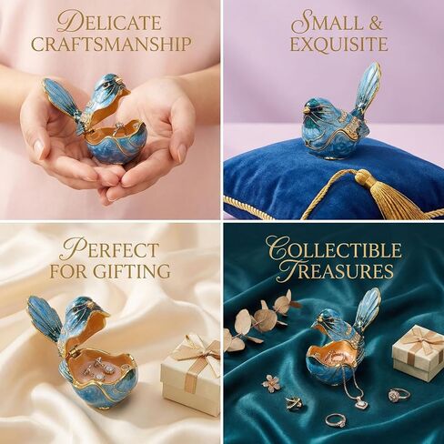Blue Bird Trinket Box with Hinged Lid, Enamel Alloy Bird Figurines Jewelry Organizer, Hand Painted Bird Decor for Home Ring Holder Gift in Saudi Arabia