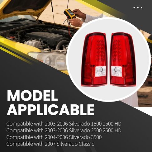 Pair Tail Lights w/Bulbs & Harness Compatible with 2003-2006 Silverado 1500 2500 3500 Taillights Rear Tail Lamps GM2800174 GM2801174 in Kuwait