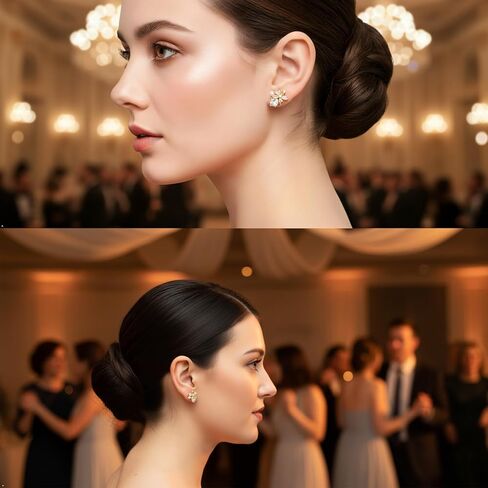 أقراط ذهبية أنيقة للنساء، أقراط صغيرة مطلية بالذهب عيار 14 قيراط على شكل زهرة مع لؤلؤ صناعي مكعب من الزركونيا، أقراط صغيرة خفيفة الوزن لا تسبب الحساسية للمناسبات اليومية الخاصة in Kuwait