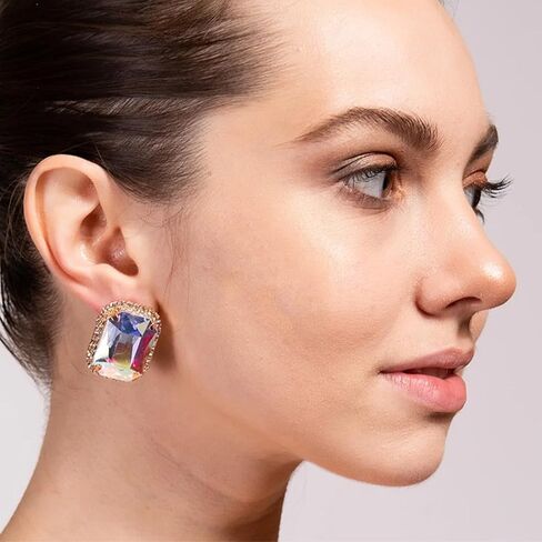 Geometric Rhinestone Earrings for Women Trendy Statement Jewelry Large Stud Earrings for Women Hypoallergenic Prom Party Accessories in Kuwait