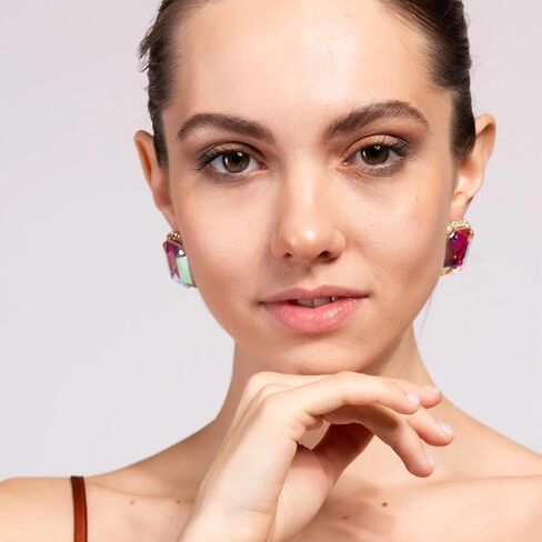 Geometric Rhinestone Earrings for Women Trendy Statement Jewelry Large Stud Earrings for Women Hypoallergenic Prom Party Accessories in Kuwait