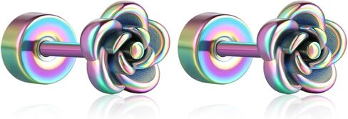 Titanium Earrings,Hypoallergenic Rose Flower Earrings for Sensitive Ears,Implant Grade Titanium Cartilage Helix Tiny Stud Earrings for Women in Kuwait