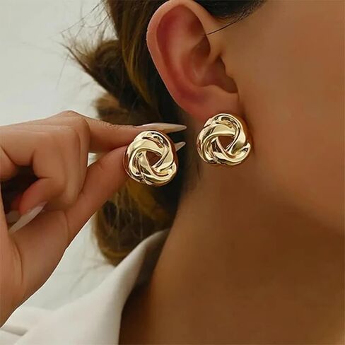 Gold Plated Knot Stud Earrings for Women Trendy Lightweight Fashion Accessories Exquisite Earrings Jewelry for Women in Saudi Arabia