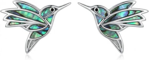 Hummingbird Earrings 18K White Gold Plated Abalone Hummingbird Earrings Bird Jewelry Gifts for Women in Saudi Arabia