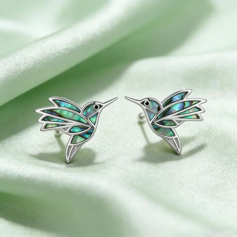 Hummingbird Earrings 18K White Gold Plated Abalone Hummingbird Earrings Bird Jewelry Gifts for Women in Saudi Arabia