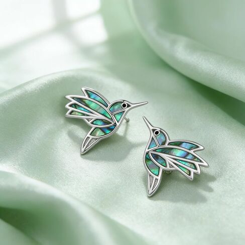 Hummingbird Earrings 18K White Gold Plated Abalone Hummingbird Earrings Bird Jewelry Gifts for Women in Saudi Arabia