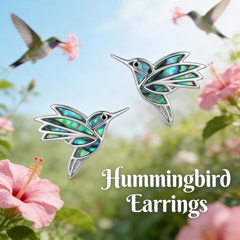 Hummingbird Earrings 18K White Gold Plated Abalone Hummingbird Earrings Bird Jewelry Gifts for Women in Saudi Arabia