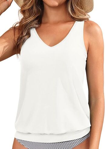 Blouson Tankini Tops for Women - Loose Fit Swim Top Only No Bottom Bathing Suit Modest Swimsuit Top 2025 in Kuwait