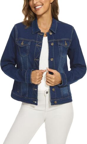 Anienaya Women's Stretchy Denim Jacket Long Sleeve Basic Trendy Button Up Trucker Jean Jackets in Saudi Arabia