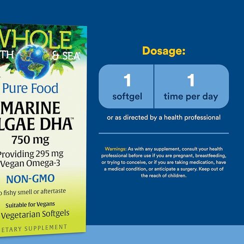 Natural Factors Whole Earth & Sea، Marine DHA أوميغا 3، 30 كبسولة هلامية نباتية in Saudi Arabia