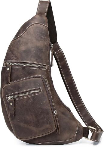 حقيبة كتف من الجلد الطبيعي من KPYWZER للرجال والنساء، حقيبة ظهر للكتف، حقيبة كروس على الصدر، حقيبة نهارية كاجوال للاستخدام في الهواء الطلق in Kuwait