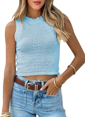 بلا أكمام سترة بلايز للنساء Crewneck سترة سترة العصرية Y2k الخروج متماسكة قطع علوية بدون أكمام in Saudi Arabia