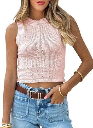 بلا أكمام سترة بلايز للنساء Crewneck سترة سترة العصرية Y2k الخروج متماسكة قطع علوية بدون أكمام in Kuwait