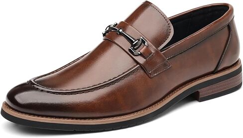 Men's Genuine Leather Slip On Penny Loafers with Metal Bit Decorative Buckle Business Formal Round Toe Low Block Heel Non Slip Shoes for Work Wedding Office Prom Party in Kuwait