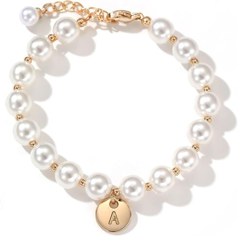 Miss Pink Initial Flower Girl Bracelet Proposal Gifts for Girls, Dainty Gold Pearl Bracelets with Letter A-Z Personalized Name Jewelry Birthday Christmas Wedding Party Gift for Her in Kuwait