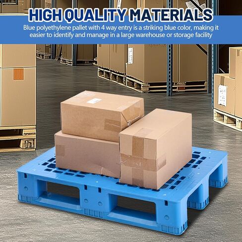 Plastic Pallet 32 x 24 x 6 Inch Blue Polyethylene Pallet Breathable Grid Lightweight Storage Pad for Wet Basement Floor Storage Outside Supermarket Garage (Static Load 3 Tons Style) in Kuwait