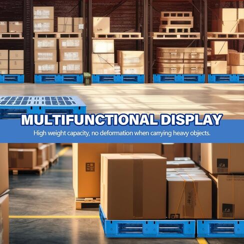 Plastic Pallet 32 x 24 x 6 Inch Blue Polyethylene Pallet Breathable Grid Lightweight Storage Pad for Wet Basement Floor Storage Outside Supermarket Garage (Static Load 3 Tons Style) in Kuwait