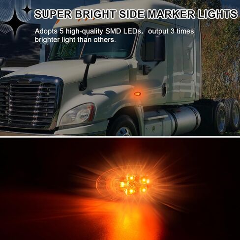 2PCS Amber 2835 LED Side Marker Turn Signal Lights Clear Lens Waterproof Replacement for 2008-2024 Freightliner Cascadia Evolution in Saudi Arabia