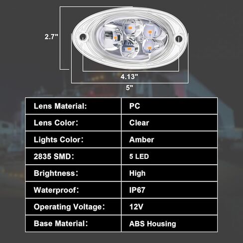 2PCS Amber 2835 LED Side Marker Turn Signal Lights Clear Lens Waterproof Replacement for 2008-2024 Freightliner Cascadia Evolution in Saudi Arabia
