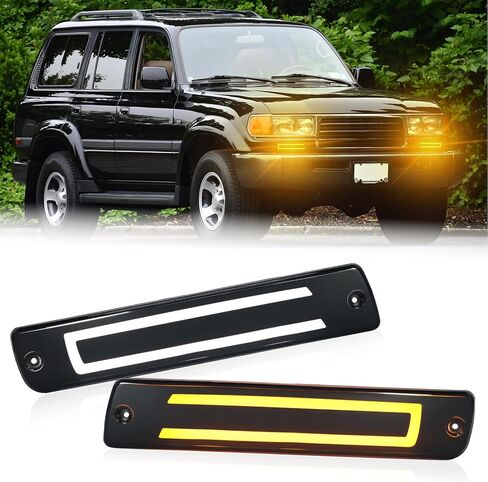 LED Front Bumper Side Marker Lights DRL Amber Sequential Turn Signal Lamps Fog Light Feature Kit for 1991-1997 Toyota Land Cruiser 80 Series LC80 FJ80 FZJ80 HDJ80 HZJ80 &Lexus LX450 1995-1997 in Saudi Arabia