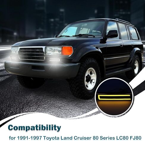 LED Front Bumper Side Marker Lights DRL Amber Sequential Turn Signal Lamps Fog Light Feature Kit for 1991-1997 Toyota Land Cruiser 80 Series LC80 FJ80 FZJ80 HDJ80 HZJ80 &Lexus LX450 1995-1997 in Saudi Arabia