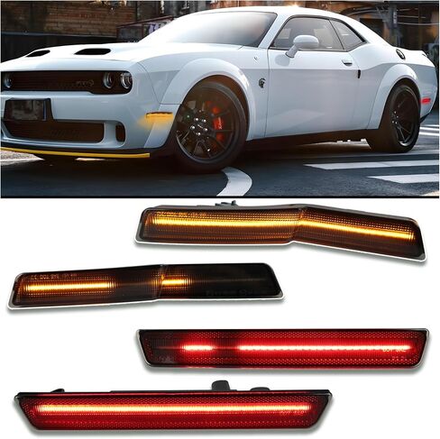 طقم ضوء علامة جانبية LED مدخن لسيارة دودج تشالنجر SRT Hellcat/شيطان/عين حمراء/سوبر ستوك/Scat Pack Widebody 2018-2023 | إشارات الانعطاف البيضاء المتسلسلة | التوصيل والتشغيل الاستبدال المباشر in Saudi Arabia