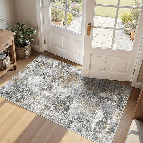 Abstract Living Room Rug 5x7 - Modern Washable Soft Thin Area Rug for Living Room Bedroom Under Dining Table - Neutral Indoor Floor Rug Carpets for Home Office Playroom Nursery - Brown in Kuwait