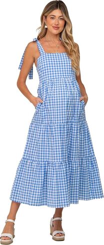 PinkBlush Checkered Sleeveless Tiered Maternity Maxi Dress in Saudi Arabia