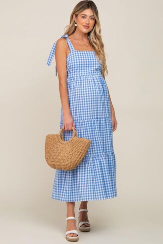 PinkBlush Checkered Sleeveless Tiered Maternity Maxi Dress in Saudi Arabia