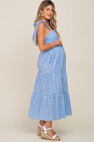 PinkBlush Checkered Sleeveless Tiered Maternity Maxi Dress in Saudi Arabia