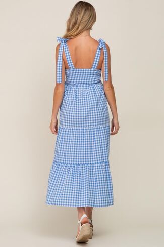 PinkBlush Checkered Sleeveless Tiered Maternity Maxi Dress in Saudi Arabia