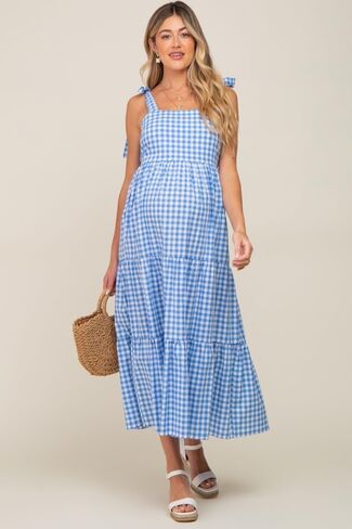 PinkBlush Checkered Sleeveless Tiered Maternity Maxi Dress in Saudi Arabia