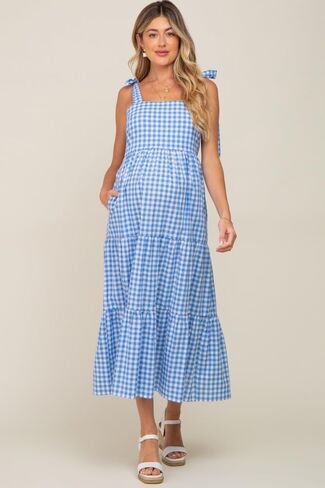 PinkBlush Checkered Sleeveless Tiered Maternity Maxi Dress in Saudi Arabia